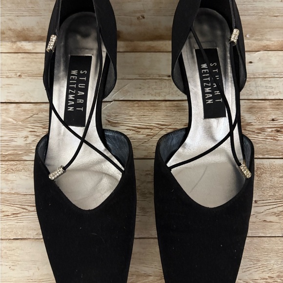 Vintage Stuart Weitzman Black Women's block heel with jewel accent Size 7N - Picture 1 of 10